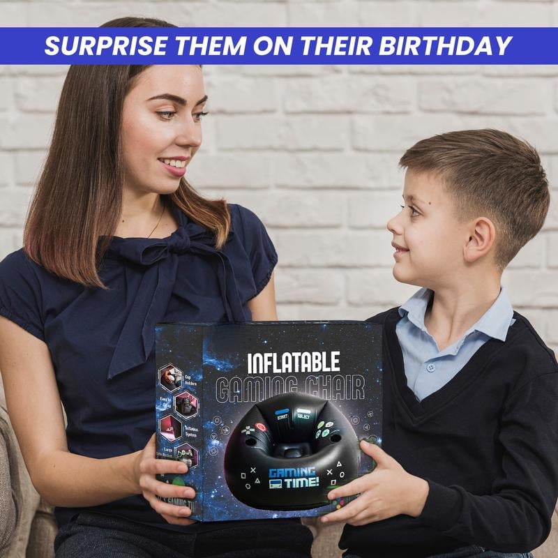 Inflatable Gaming Chair for Kids with Cup Holders and Side Pocket, High Back, for Gaming Room Decor