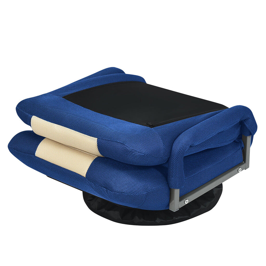 Costway 360-Degree Swivel Gaming Floor Chair with Foldable Adjustable Backrest Blue