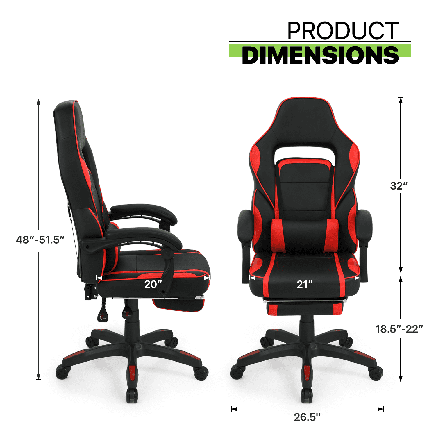 Magshion Computer Recliner Chair, Ergonomic Adjustable Swivel Gaming Seat with Lumbar Support for Electronic Game Room, Red