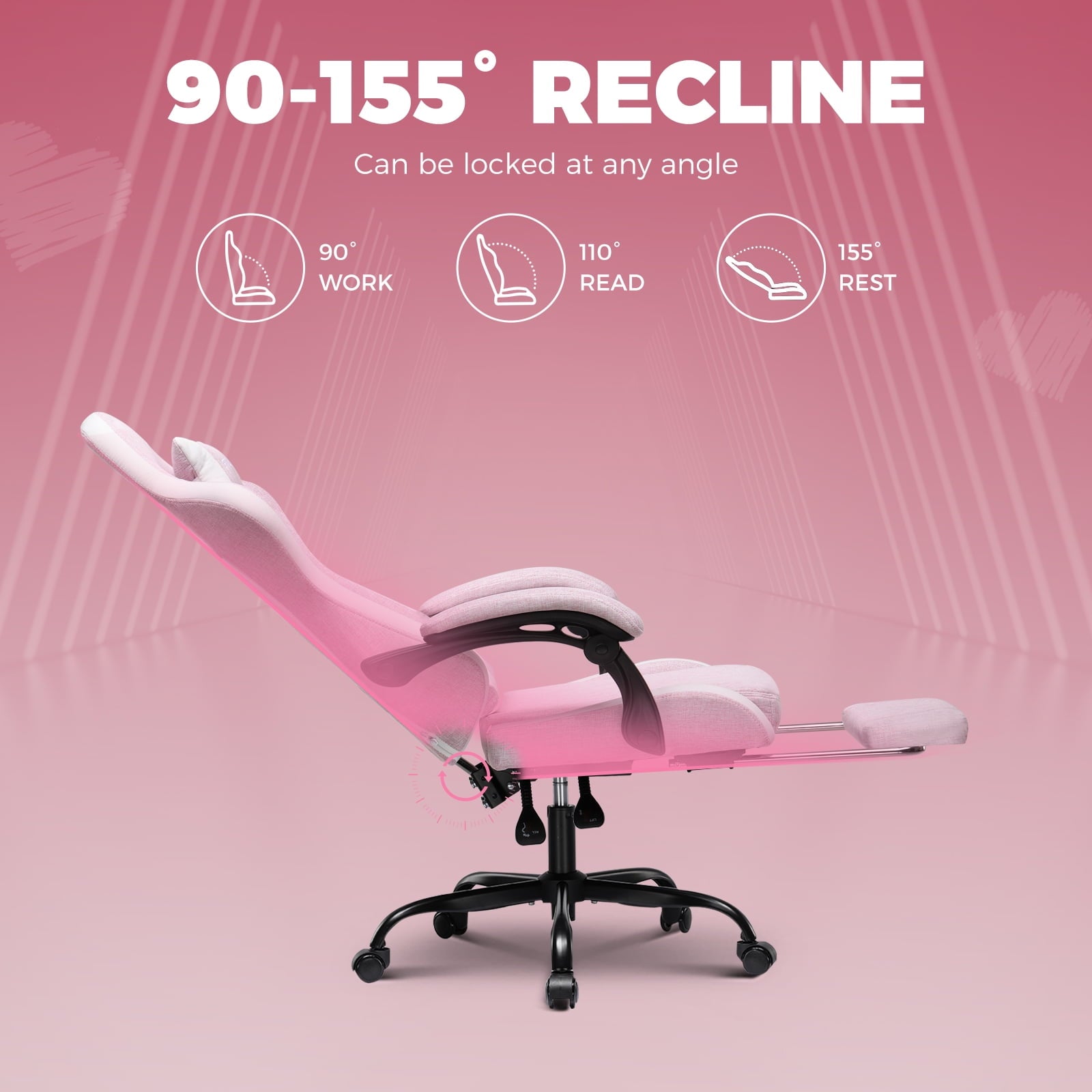 GTPLAYER Gaming Chair with Footrest, Computer Gaming Chair for Adults and Kids, Height Adjustable Gamer Chair with 90-155° Recline & Removable Headrest Lumbar Support,Colorful Black