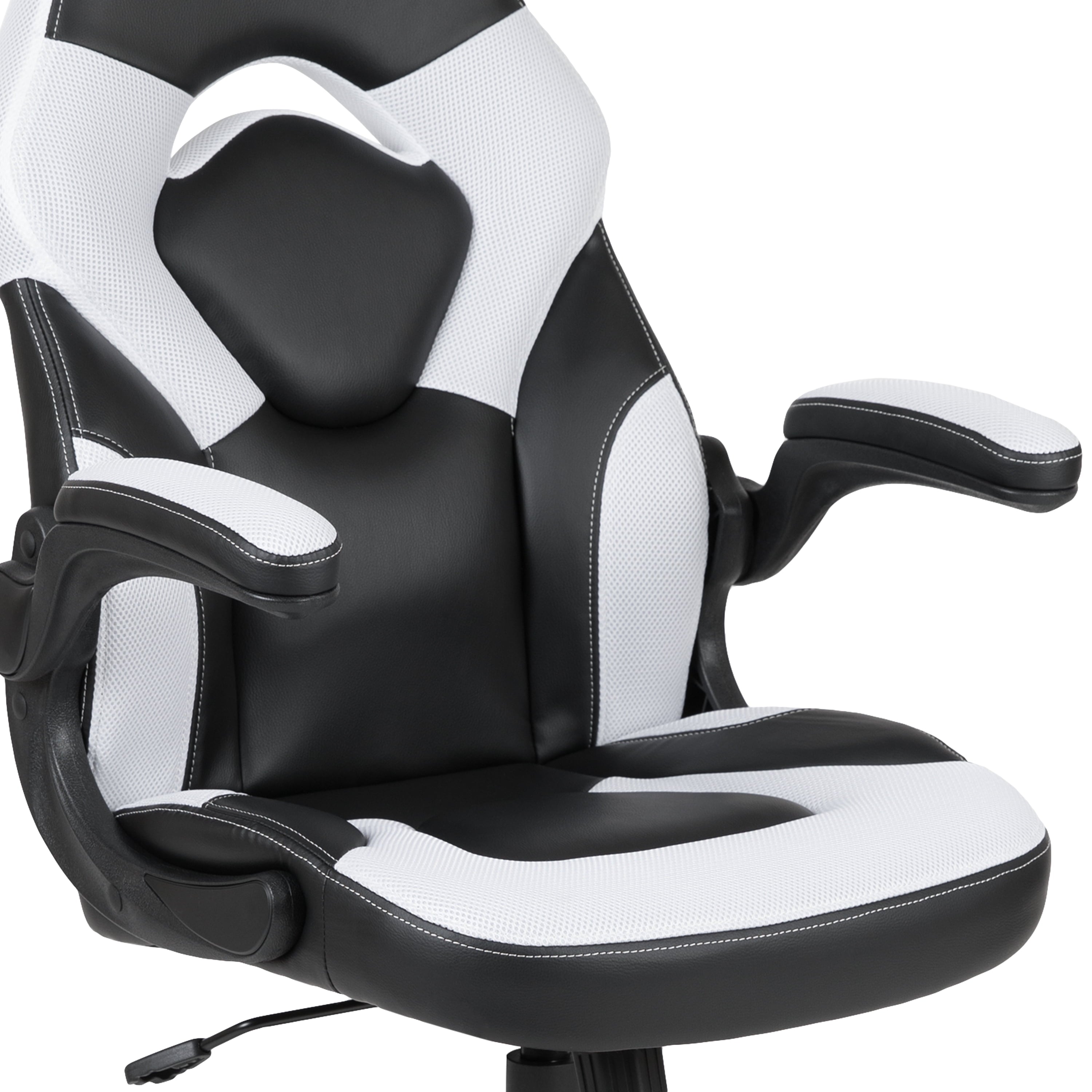 Emma + Oliver Gaming Bundle-Red Desk, Cup Holder, Headphone Hook and White Chair