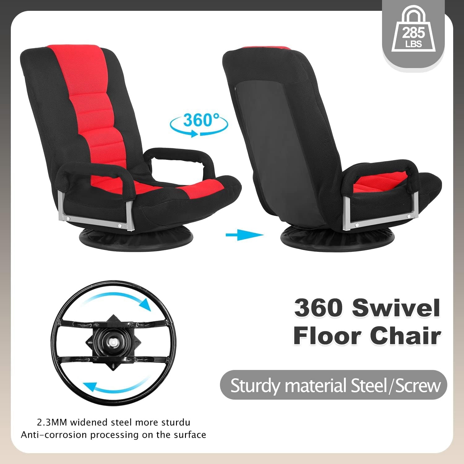 YRLLENSDAN 360°Swivel Kids and Adults Sponge Floor Chair with Back Support, Red