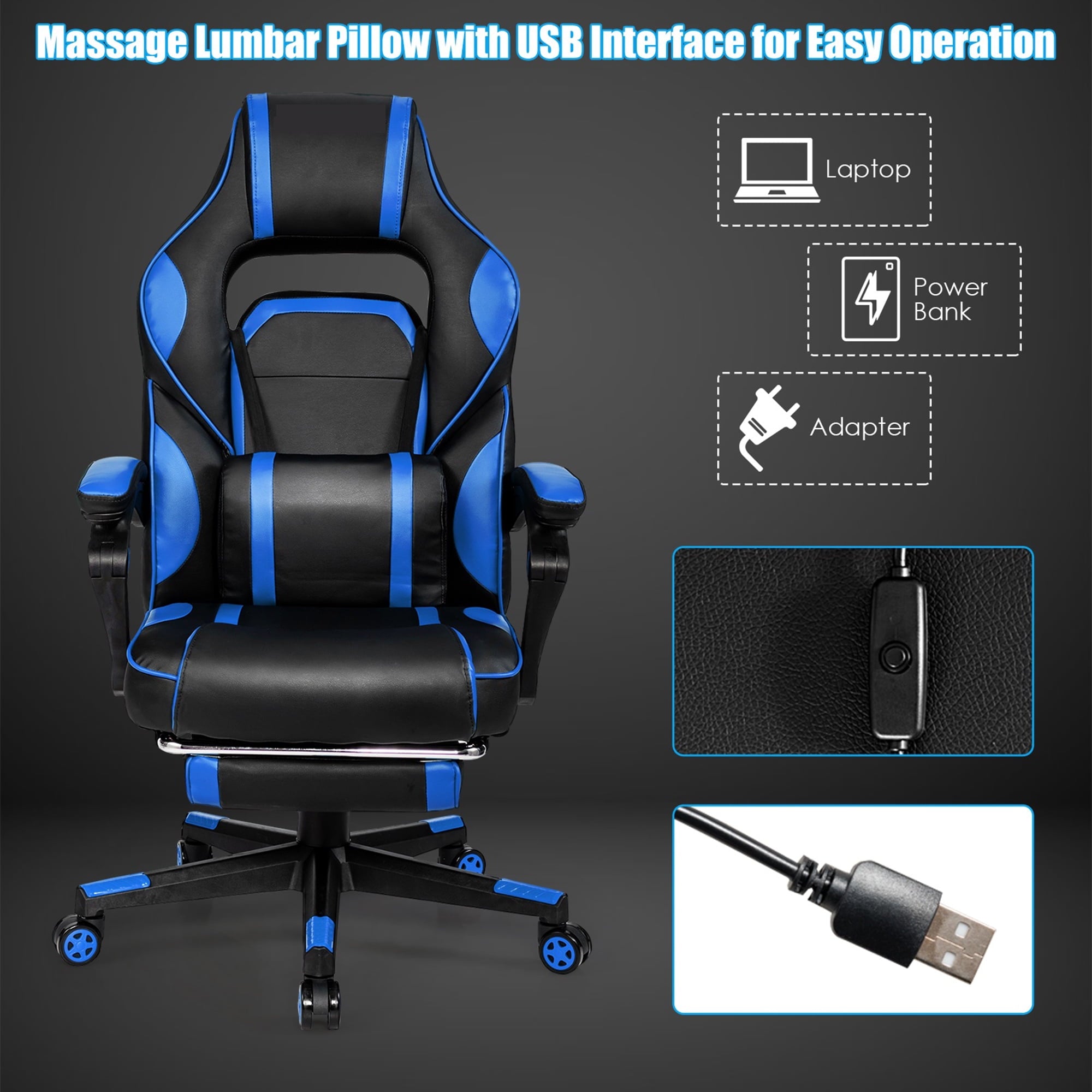 Gymax Ergonomic & Adjustable Swivel Gaming Chair, Blue