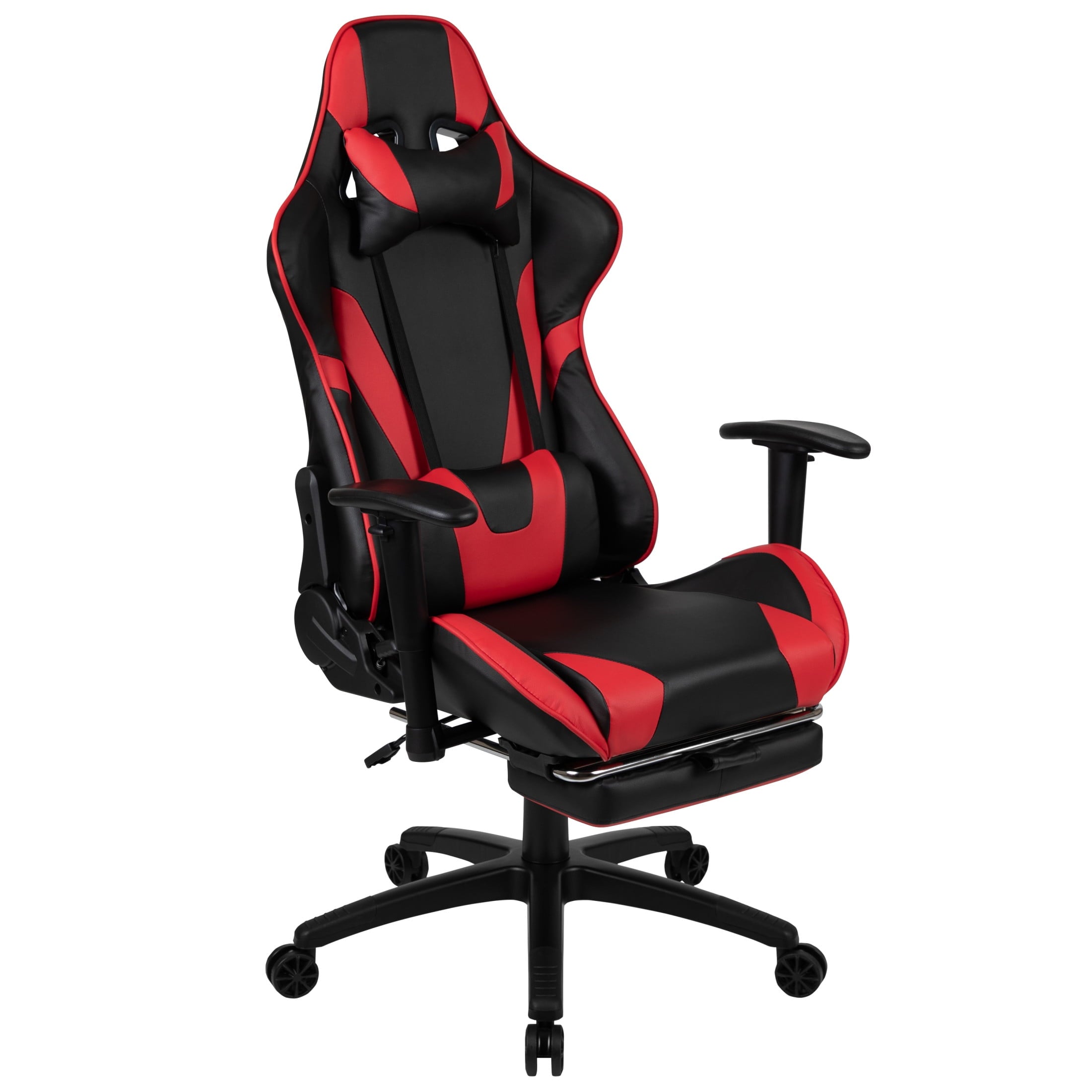 Emma + Oliver Racing Gaming Ergonomic Chair with Reclining Back, Footrest in Red LeatherSoft