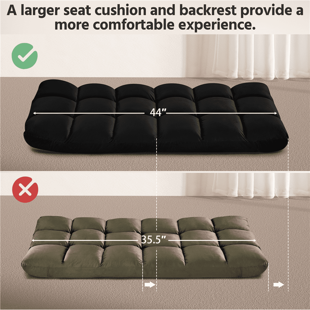 Alden Design Floor Folding Gaming Chair Lazy Sleeper Recliner with 14 Adjustable Positions, Black