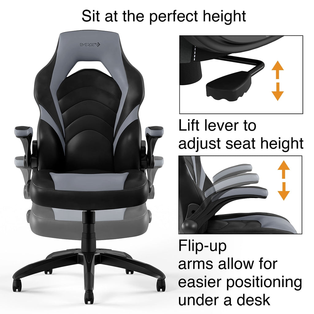 Staples Emerge Vortex Bonded Leather Gaming Chair Black and Gray 2/Pack (58224-CCVS)