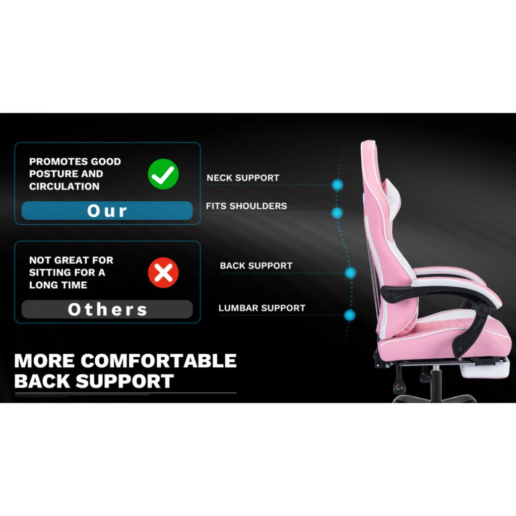 Computer Gaming Chairs with Massage Lumbar Support and footrest,Racing Style Computer Chair Adjustable Headrest for Adults,Pink White