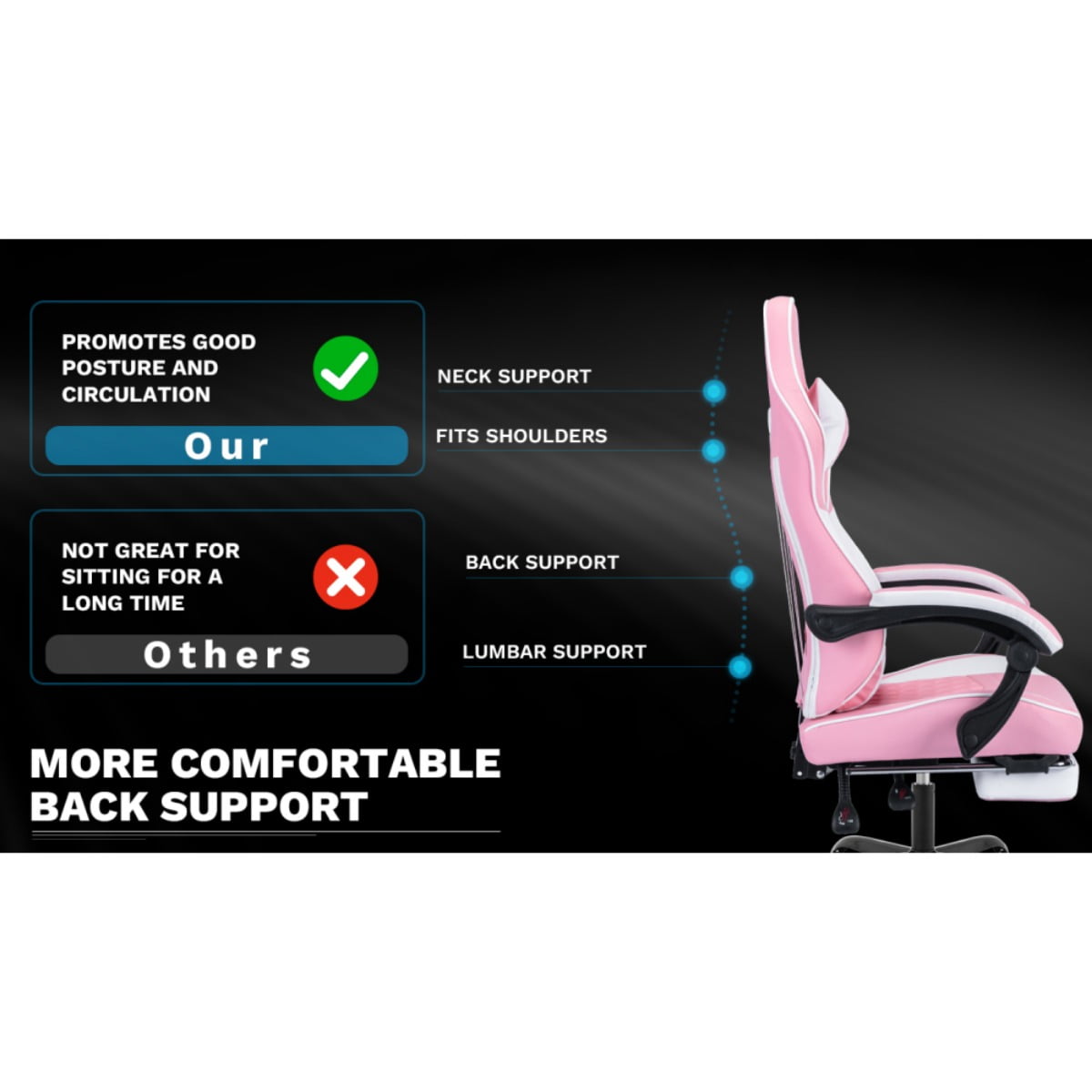 Computer Gaming Chairs with Massage Lumbar Support and footrest,Racing Style Computer Chair Adjustable Headrest for Adults,Pink White