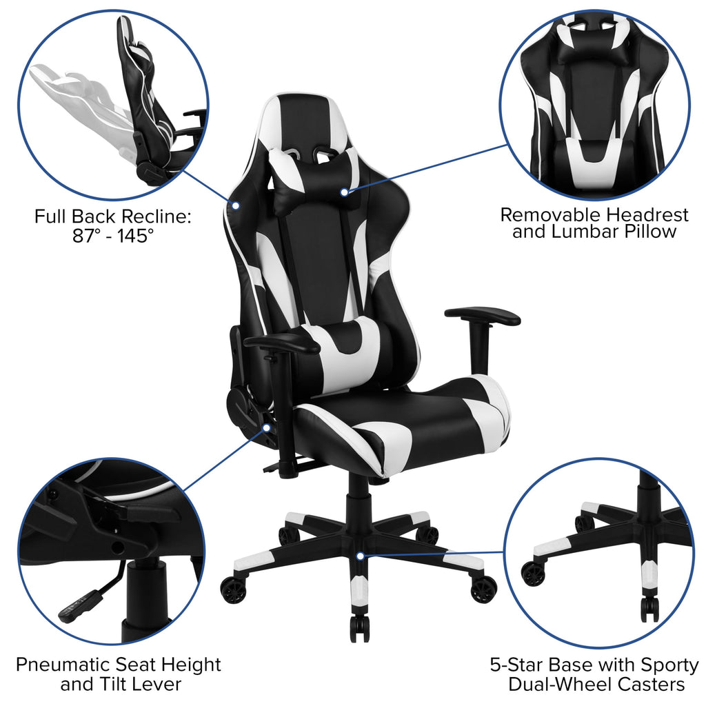 Emma + Oliver Fully Reclining Racing Gaming Ergonomic Chair, Black LeatherSoft