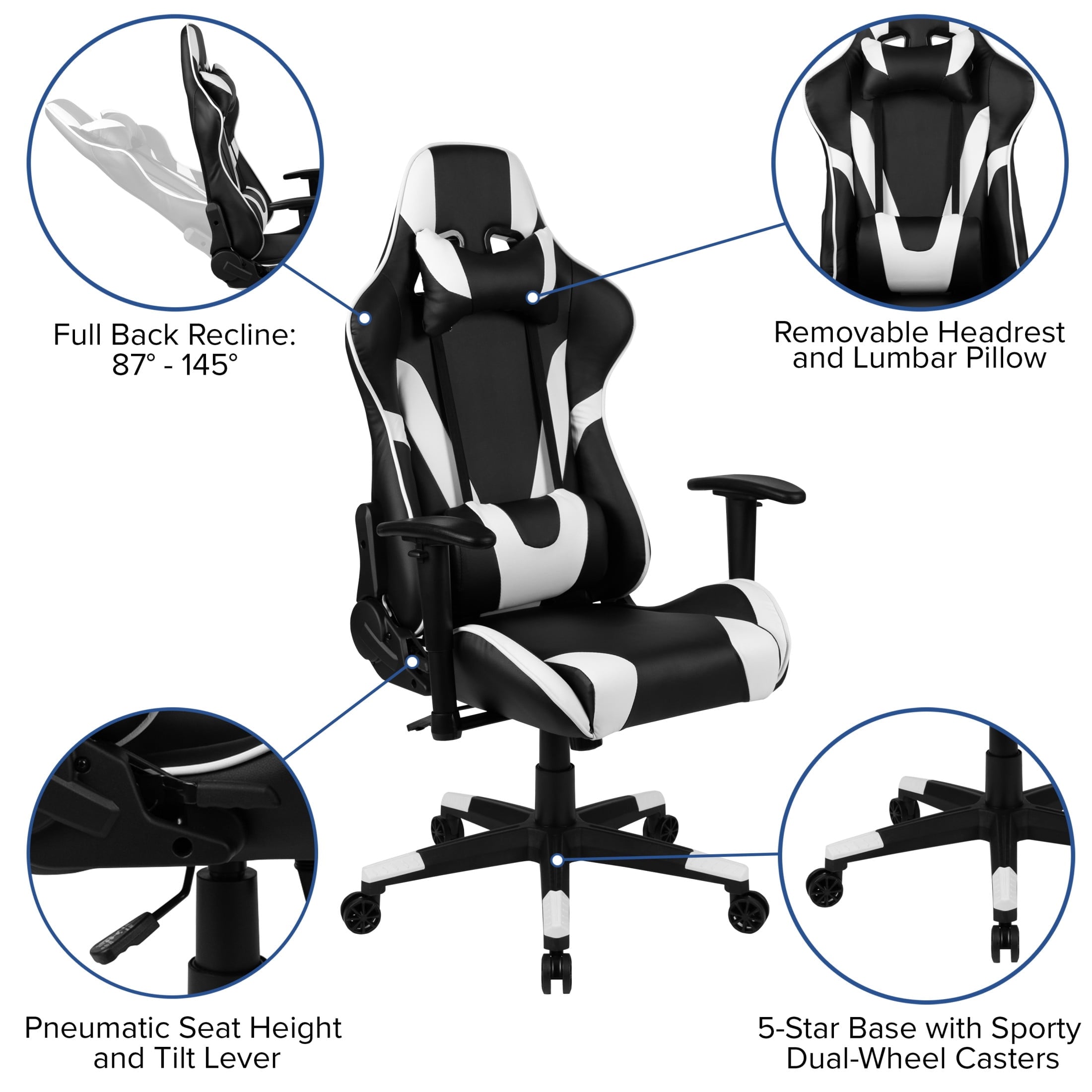 Emma + Oliver Fully Reclining Racing Gaming Ergonomic Chair, Black LeatherSoft