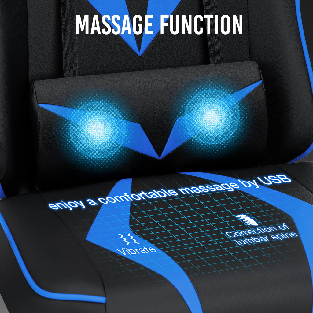 Hoffree Massage Gaming Chair with Footrest Ergonomic Design Gamer Chair with Adjustable Armrest for Adults and Teens Leather Game Chair with Headrest and Lumbar Support