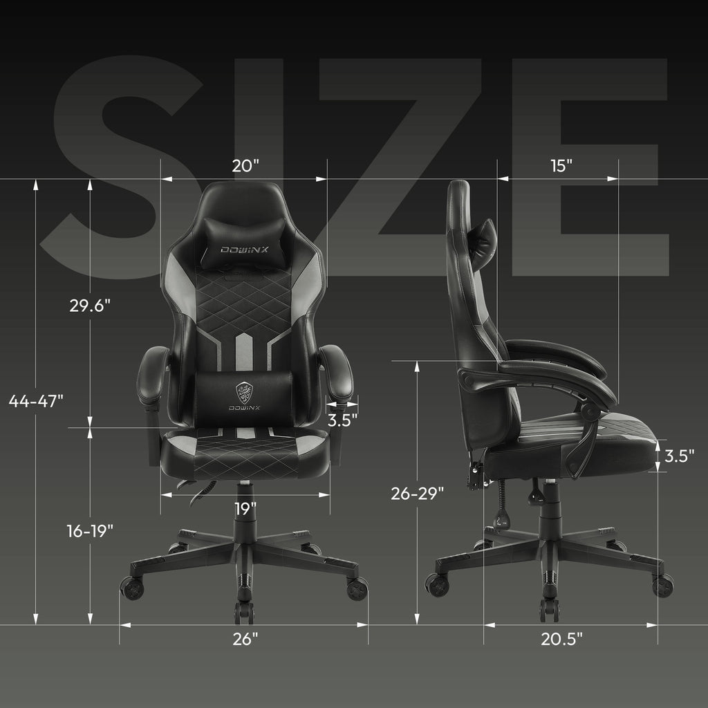 Dowinx Gaming Chair with Pocket Spring Cushion, Ergonomic Computer Chair High Back, Reclining Game Chair Pu Leather 350LBS, Grey