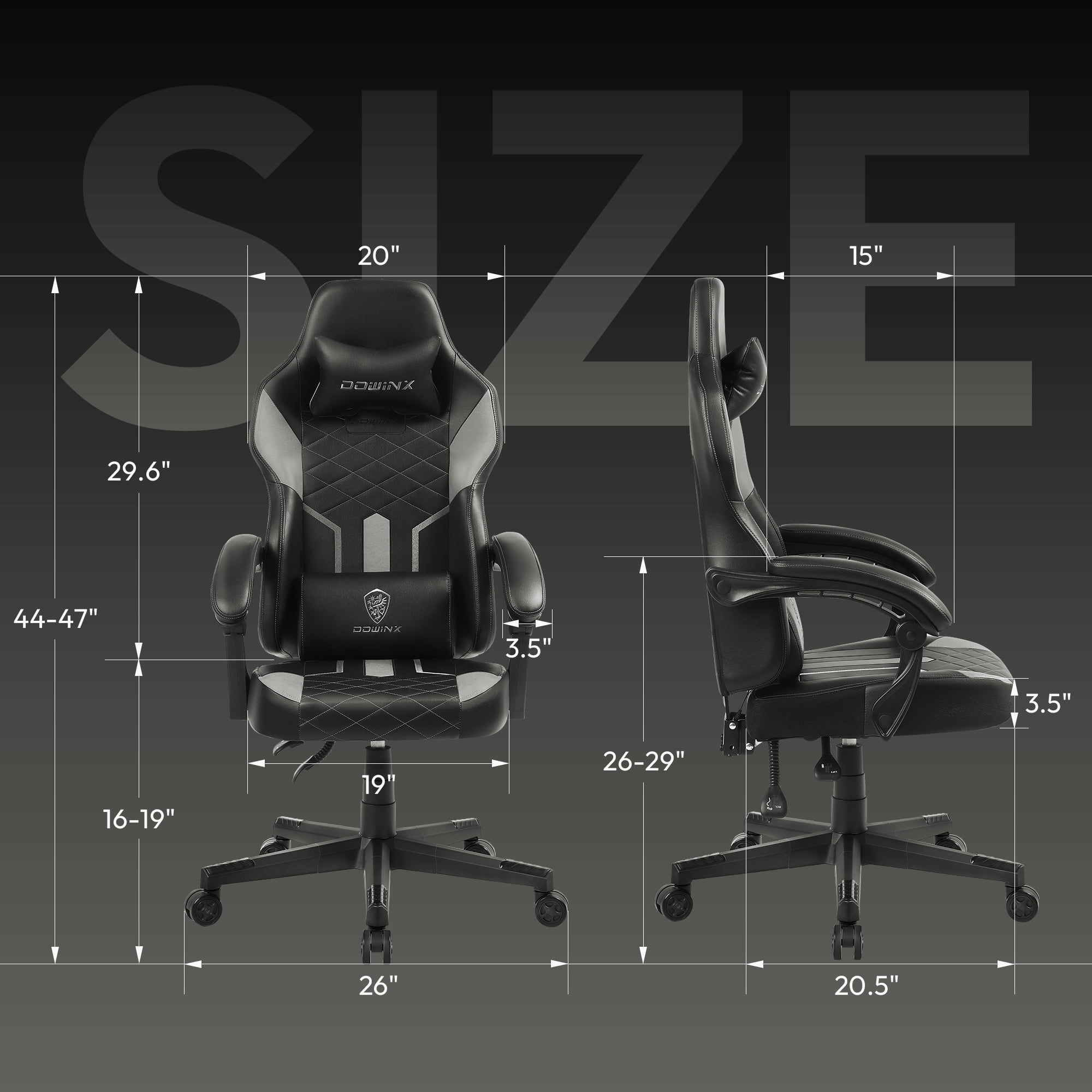 Dowinx Gaming Chair with Pocket Spring Cushion, Ergonomic Computer Chair High Back, Reclining Game Chair Pu Leather 350LBS, Grey