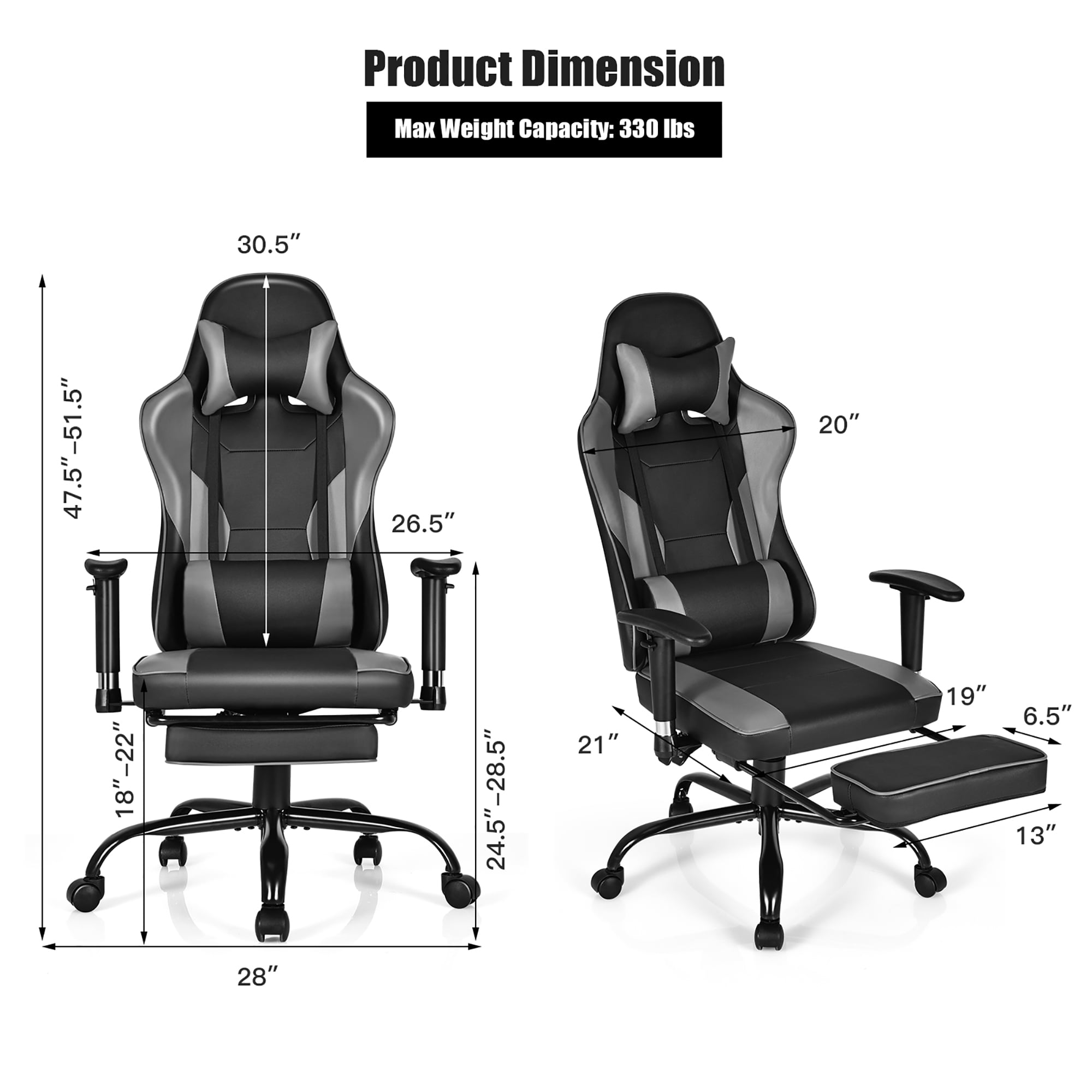 Costway Gaming Chair Racing High Back Office Chair w/ Footrest Black