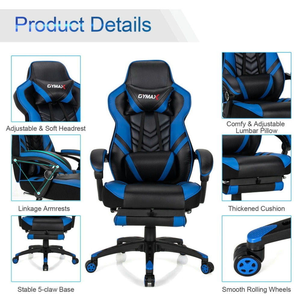 Resenkos Gaming Chair Computer Chair Office Chair, Adjustable Gaming Chair with Footrest for Home Office-Blue