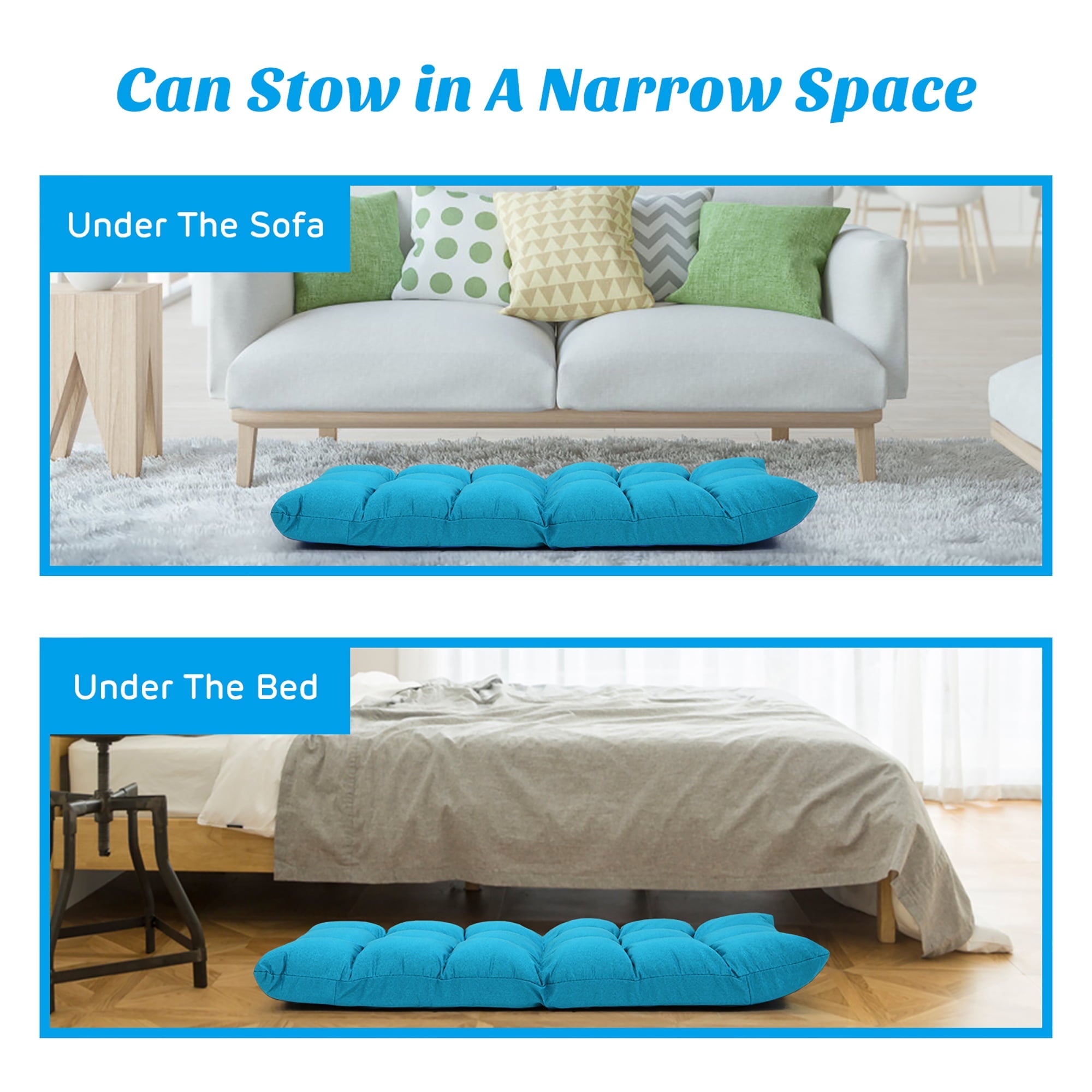 Costway Adjustable 14-Position Floor Chair Folding Lazy Gaming Sofa Chair Peacock Blue