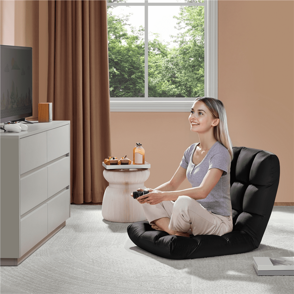 Alden Design Floor Folding Gaming Chair Lazy Sleeper Recliner with 14 Adjustable Positions, Black