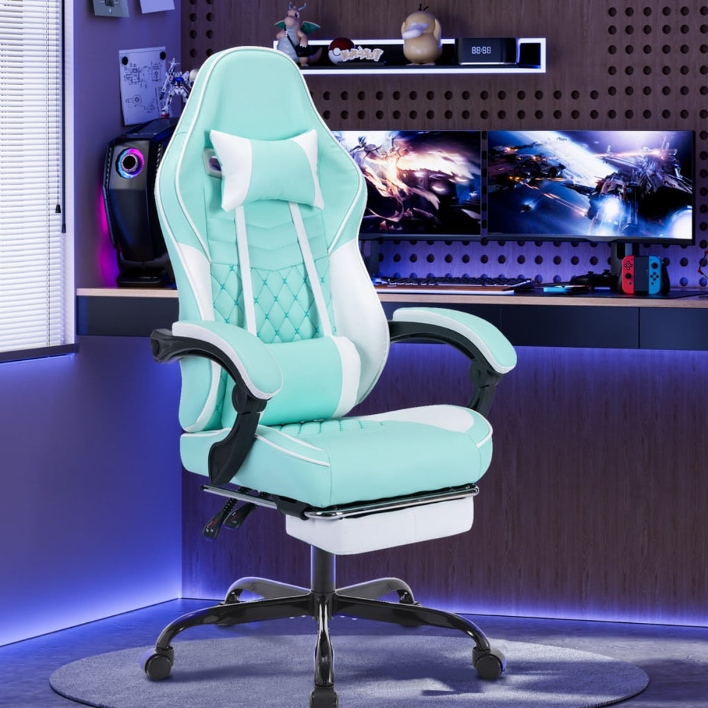 Computer Gaming Chairs with Massage Lumbar Support and footrest,Racing Style Computer Chair Adjustable Headrest for Adults,Pink White