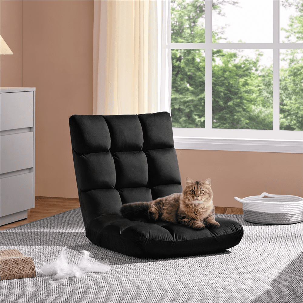 Alden Design Floor Folding Gaming Chair Lazy Sleeper Recliner with 14 Adjustable Positions, Black