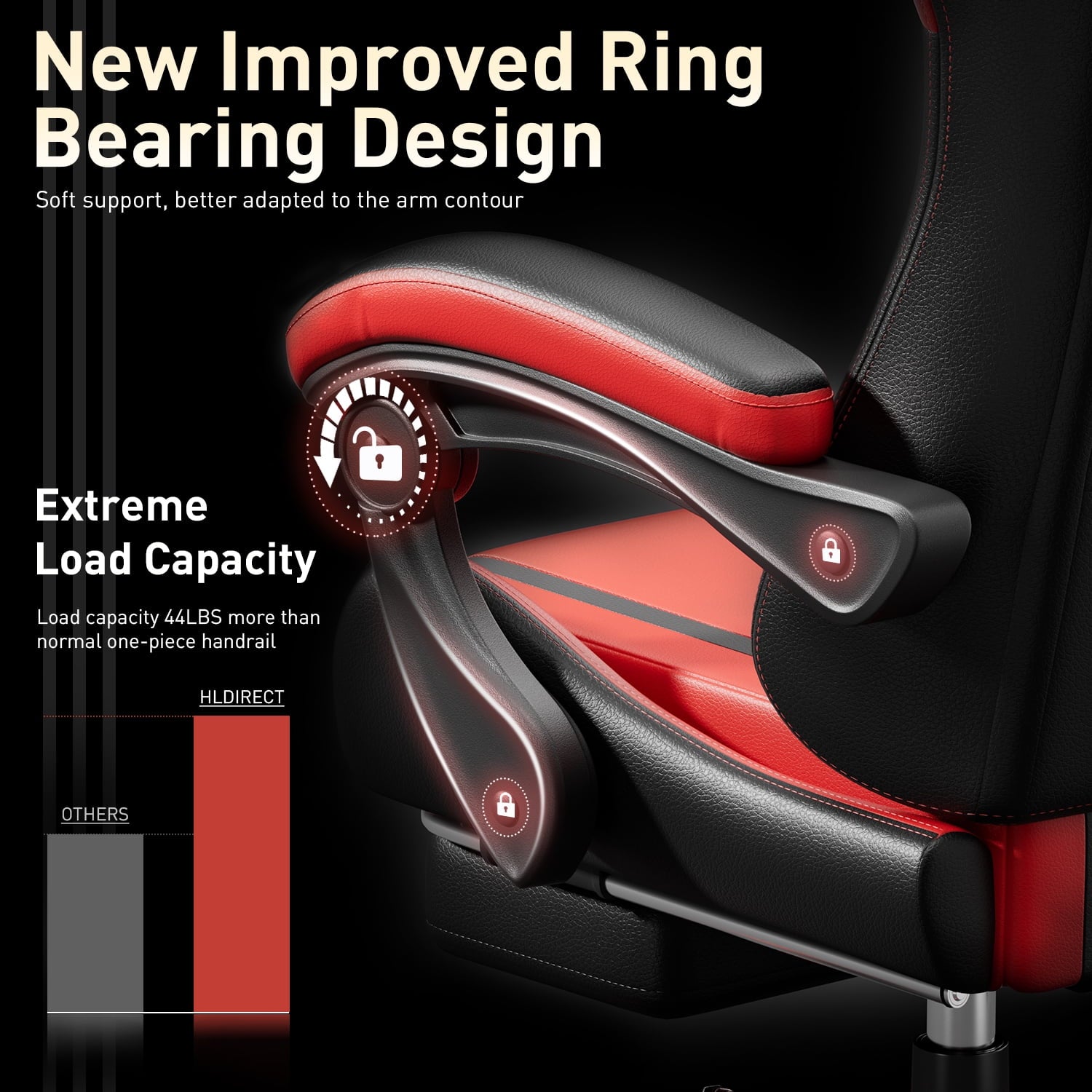 HLDIRECT Gaming Chair with Pocket Spring Cushion, Video Game Chair, Gaming Computer Chair for Adults with Headrest and Lumbar Support, Black & Red