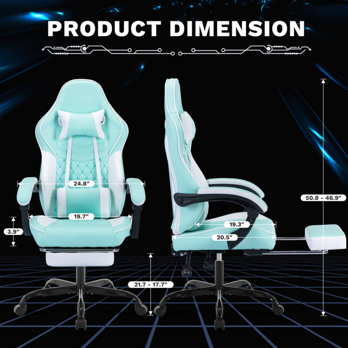 Computer Gaming Chairs with Massage Lumbar Support and footrest,Racing Style Computer Chair Adjustable Headrest for Adults,Pink White