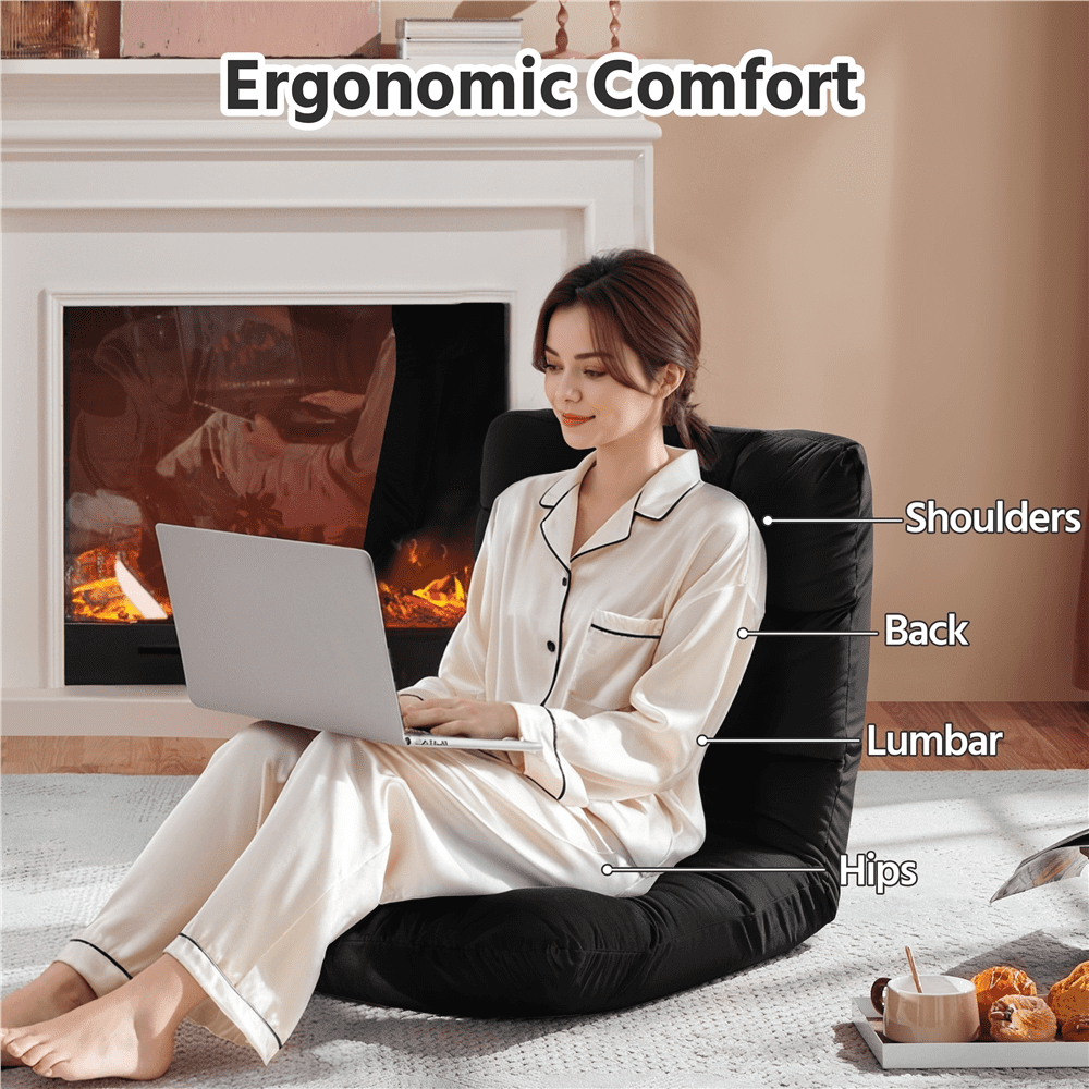 Alden Design Floor Folding Gaming Chair Lazy Sleeper Recliner with 14 Adjustable Positions, Black