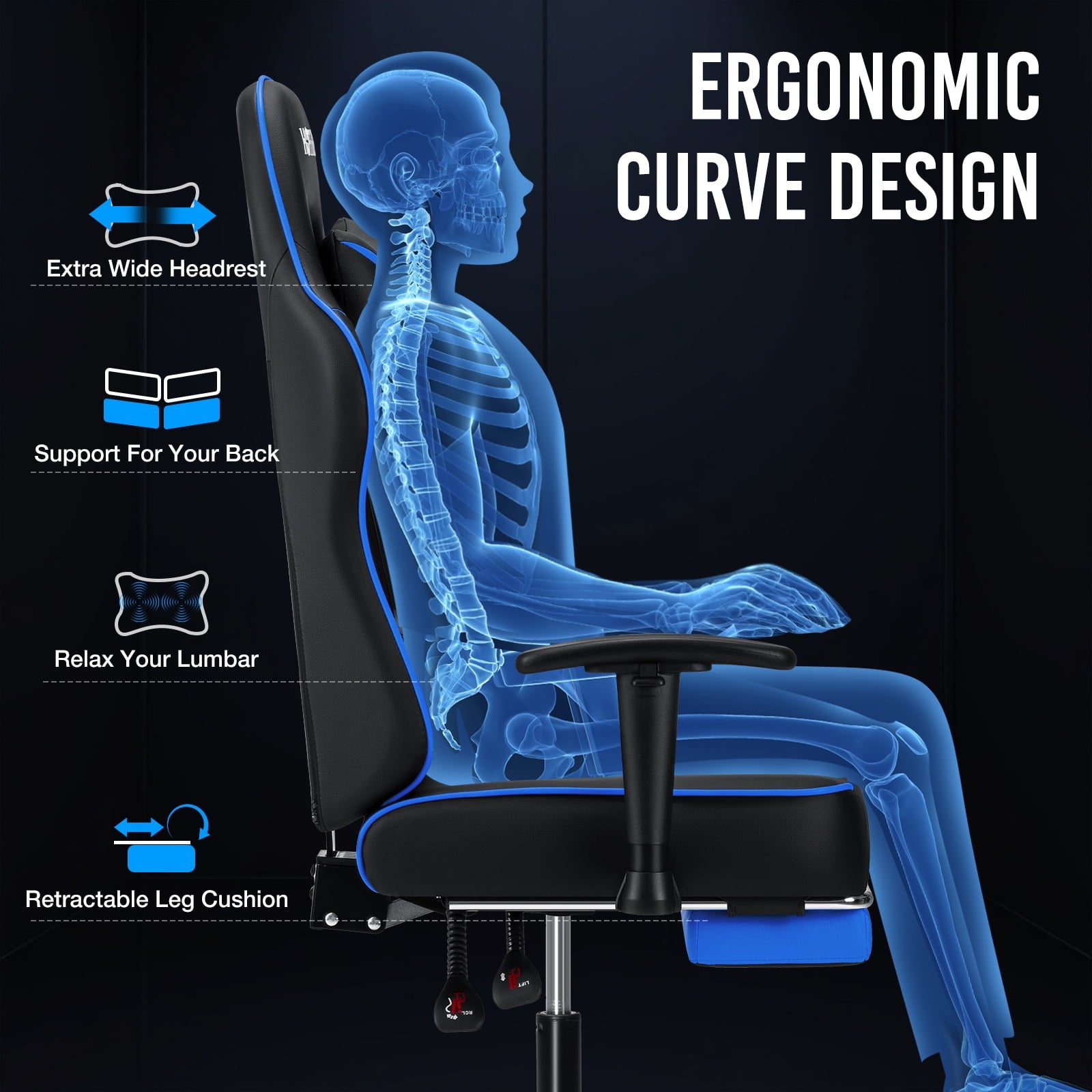 Hoffree Massage Gaming Chair with Footrest Ergonomic Design Gamer Chair with Adjustable Armrest for Adults and Teens Leather Game Chair with Headrest and Lumbar Support