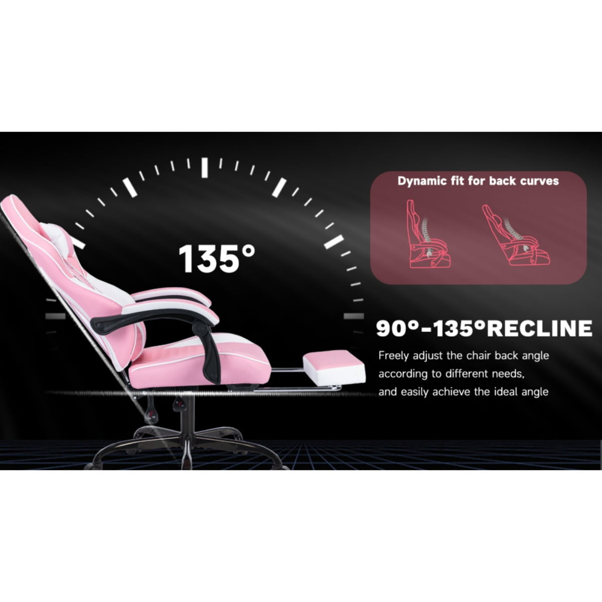 Computer Gaming Chairs with Massage Lumbar Support and footrest,Racing Style Computer Chair Adjustable Headrest for Adults,Pink White