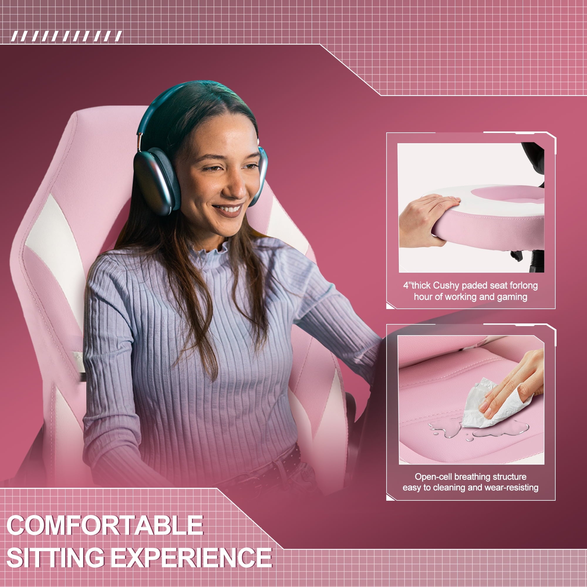 Rimiking Gaming Chair, Computer Chair Ergonomic Office Chair PU Leather Desk Chair Executive Adjustable Swivel Task Chair with Flip-up Armrest