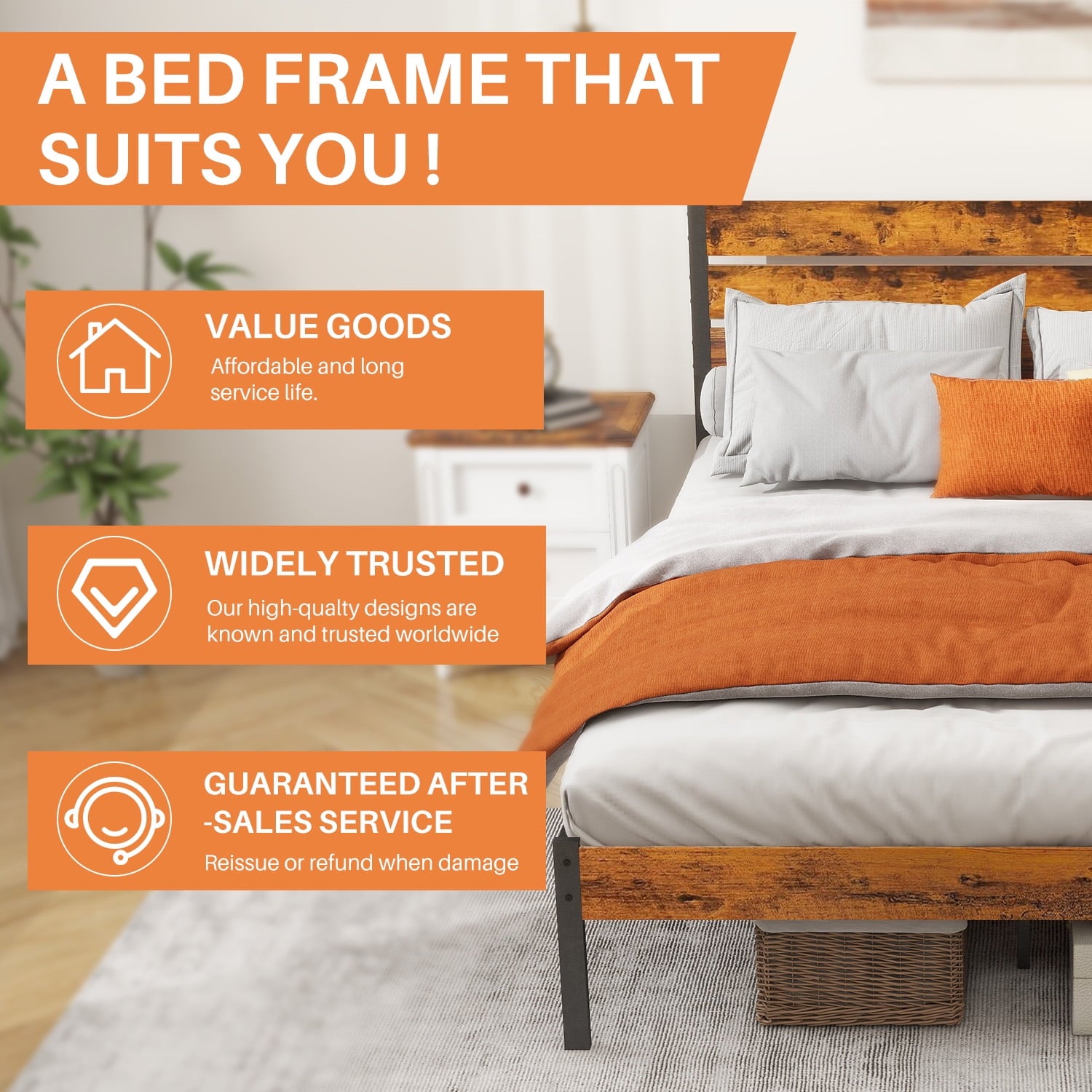 Full Size Bed Frame- Heavy Duty Mattress Foundation with HeadBoard, Steel Slats Support (No Box Spring Needed)