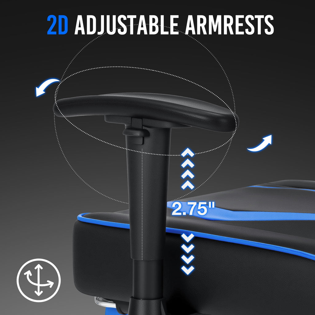 Hoffree Massage Gaming Chair with Footrest Ergonomic Design Gamer Chair with Adjustable Armrest for Adults and Teens Leather Game Chair with Headrest and Lumbar Support