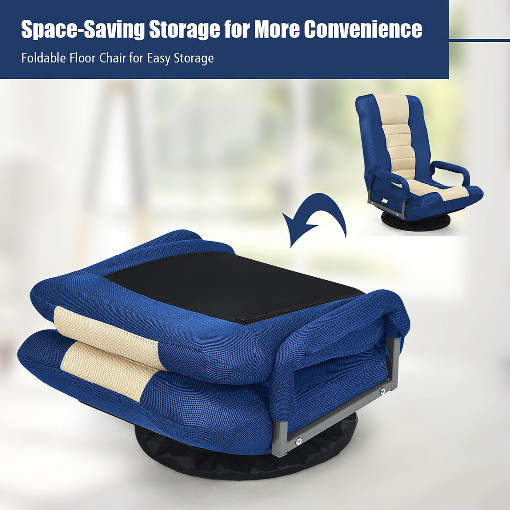 Costway 360-Degree Swivel Gaming Floor Chair with Foldable Adjustable Backrest Blue