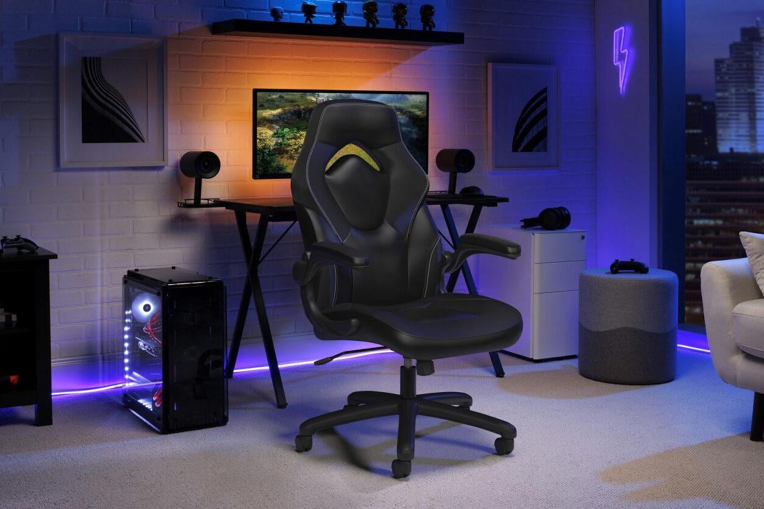 RESPAWN 3085 Ergonomic Gaming Chair for Adults, High Back Office Chair with Headrest and Flip Up Arms, Leather Racing Style Gaming Seat with Lumbar Support, Video Game Computer Desk Seat - Black
