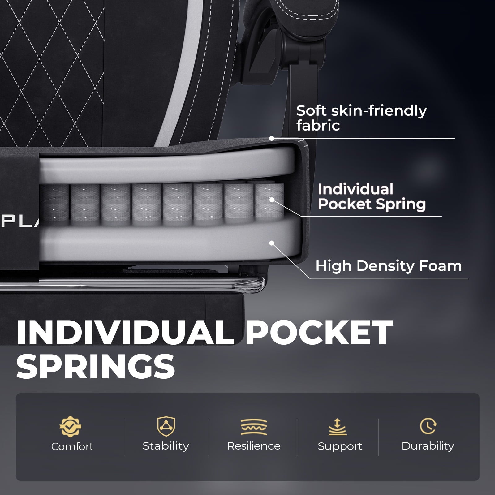 GTPLAYER Big and Tall Ergonomic High Back Breathable Fabric Gaming Computer Chair with Strong Lumbar Support and Footrest, Black