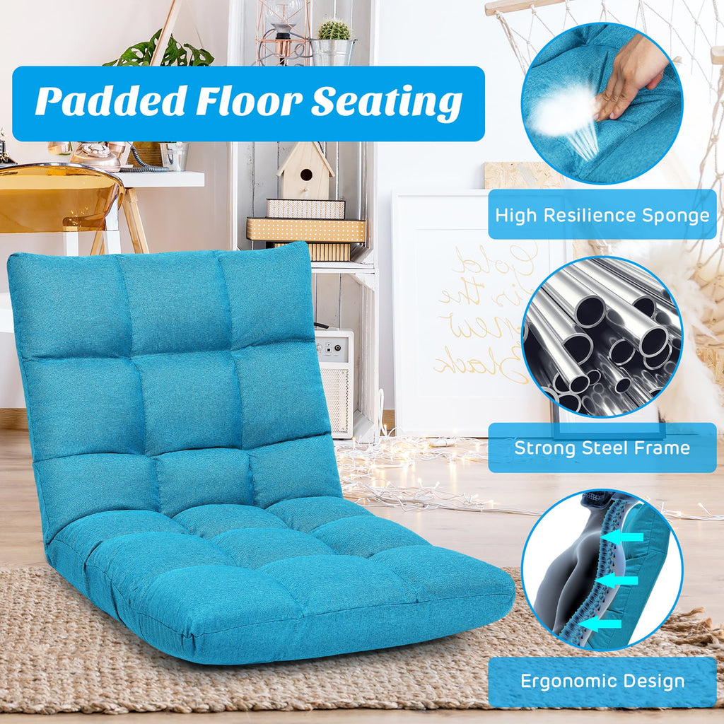 Costway Adjustable 14-Position Floor Chair Folding Lazy Gaming Sofa Chair Peacock Blue