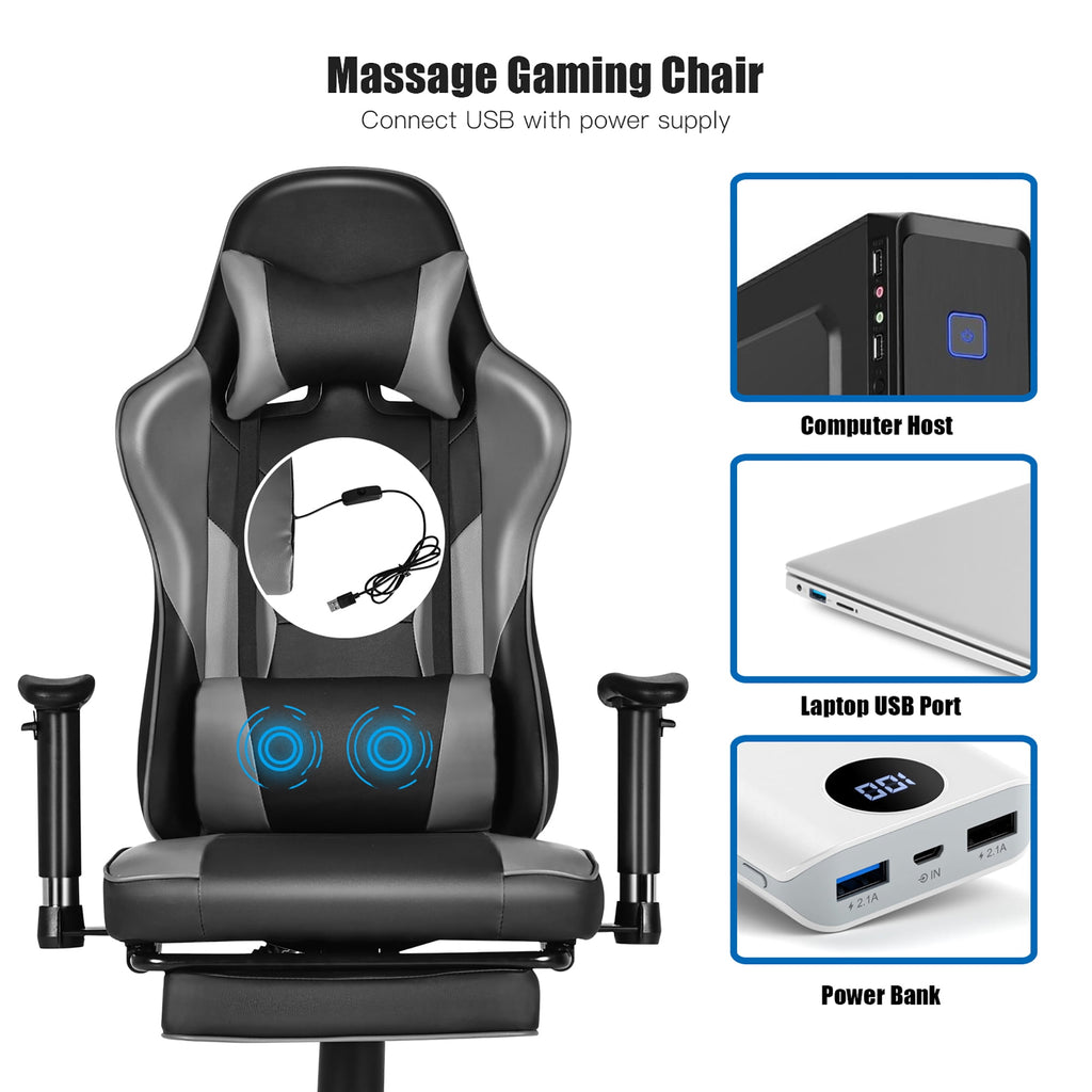 Costway Gaming Chair Racing High Back Office Chair w/ Footrest Black