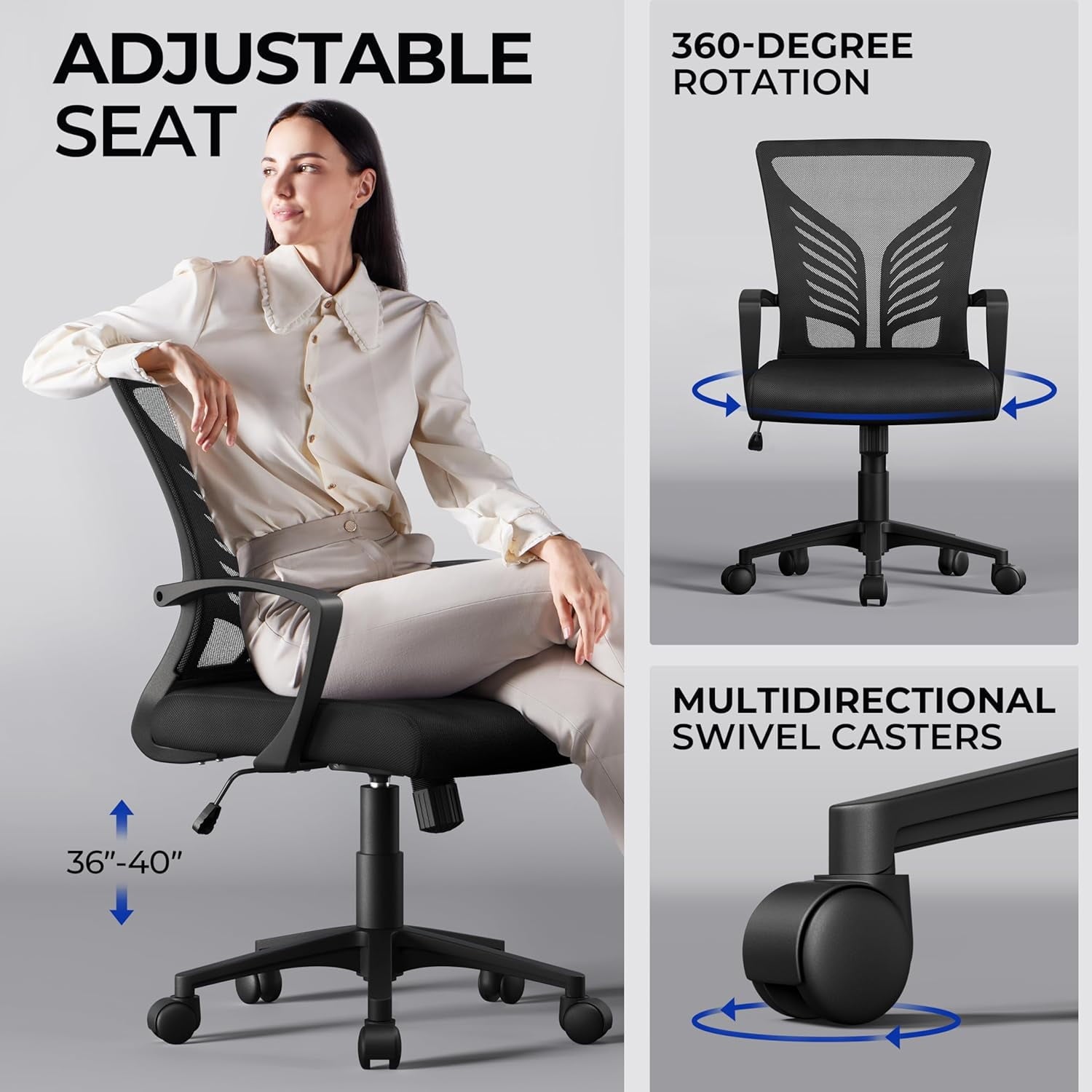 Office Chair Mesh Desk Chair Computer Chair Gaming Chair Adjustable Comfy Chair Swivel Ergonomic Chair for Home Office/Work/Study