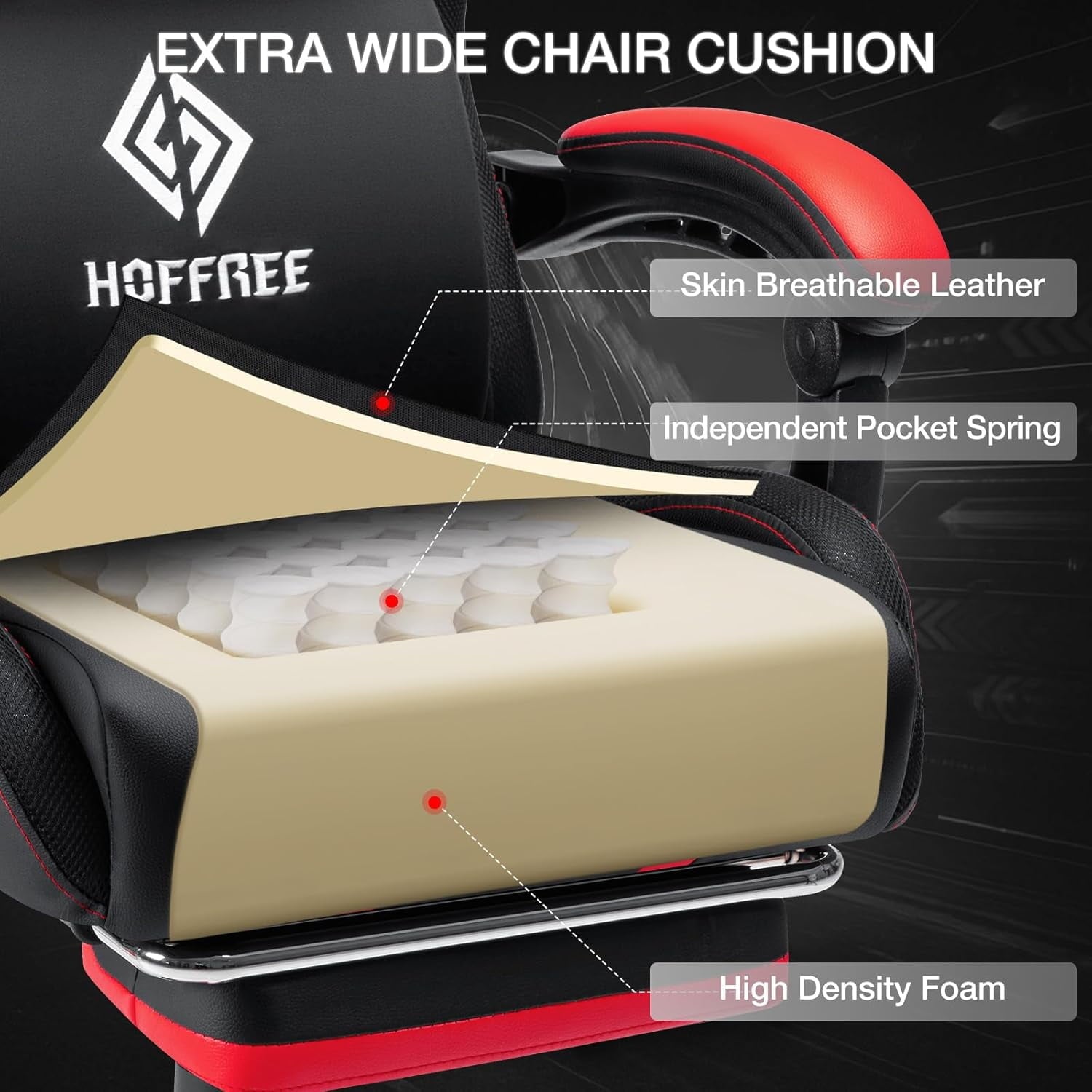 HOFFREE Massage Gaming Chair with Speakers, Leather Game Chair with Bluetooth and Music Rhythm RGB Lights, Big and Tall Gamer Chair with Footrest for Adults, Ergonomic Video Game Chair with Headrest