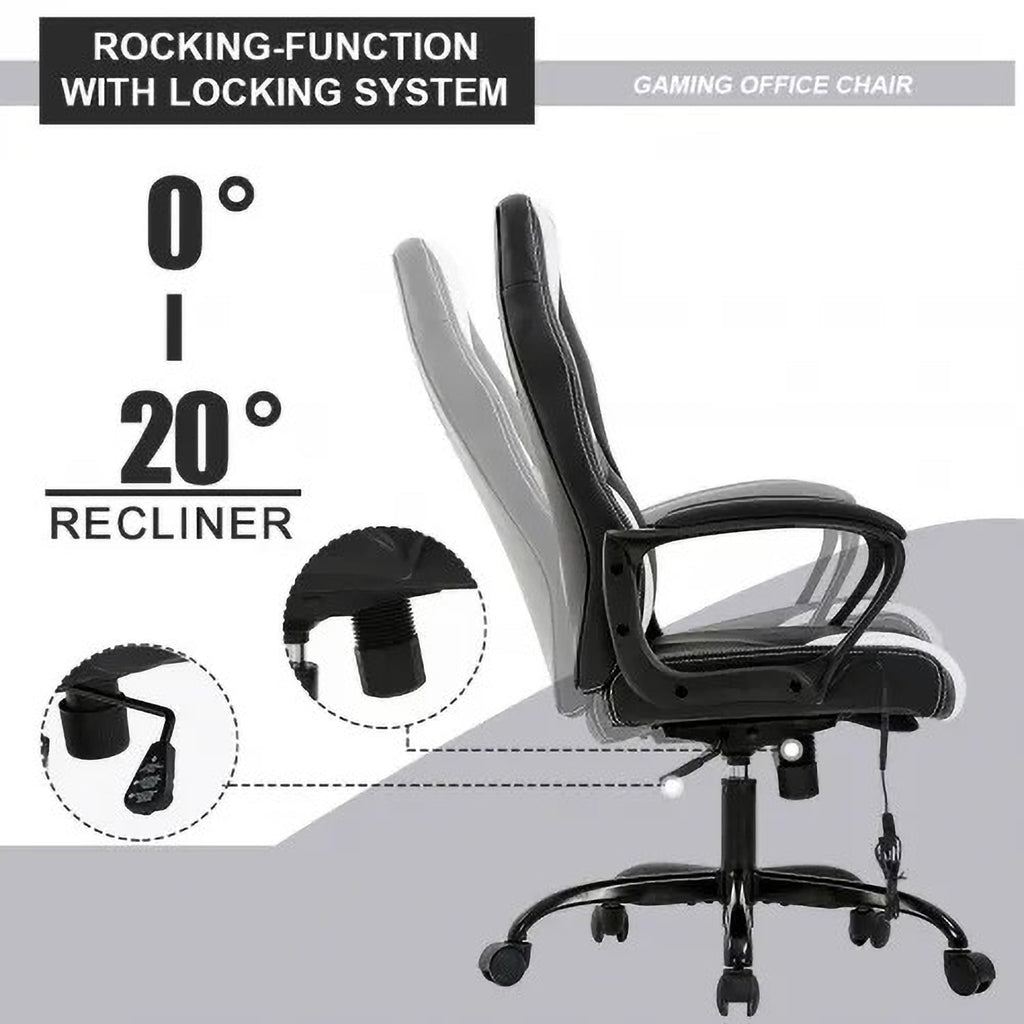 XF XINFENG Gaming Ergonomic Office Chair, 250lbs Capacity PU Leather Computer Chair with Lumbar Massage, Height Adjustable 360° Swivel Racing Chair, White