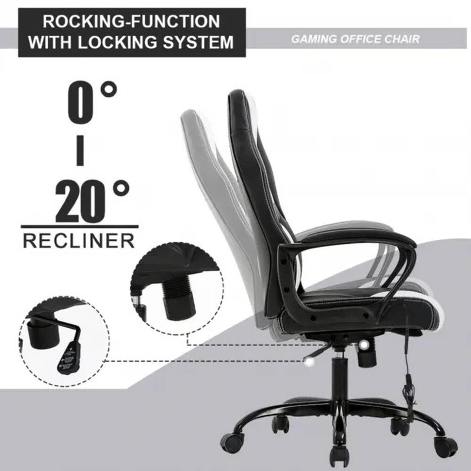 XF XINFENG Gaming Ergonomic Office Chair, 250lbs Capacity PU Leather Computer Chair with Lumbar Massage, Height Adjustable 360° Swivel Racing Chair, White