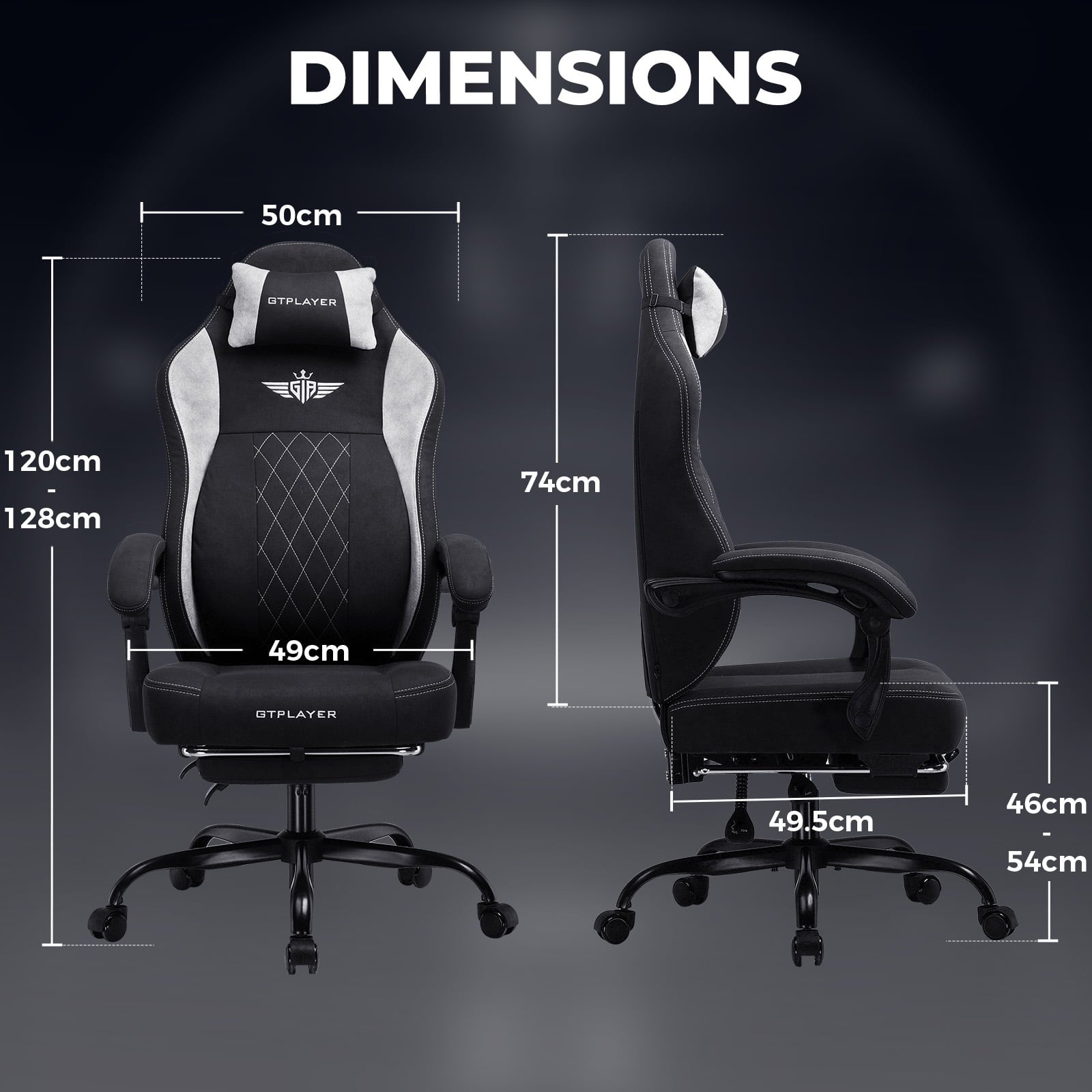 GTPLAYER Big and Tall Ergonomic High Back Breathable Fabric Gaming Computer Chair with Strong Lumbar Support and Footrest, Black