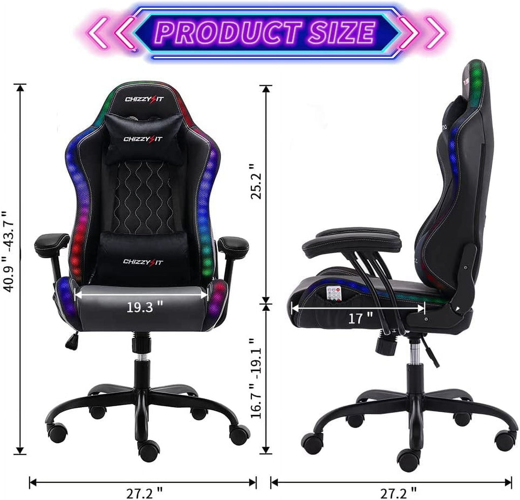 Gaming Chair for Kids with RGB LED Lights, Kids Gaming Chairs Ages 8-14, Led Gaming Chair with Adjustable Lumbar Support and Headrest,PU Leather Video Game Chairs for Teens