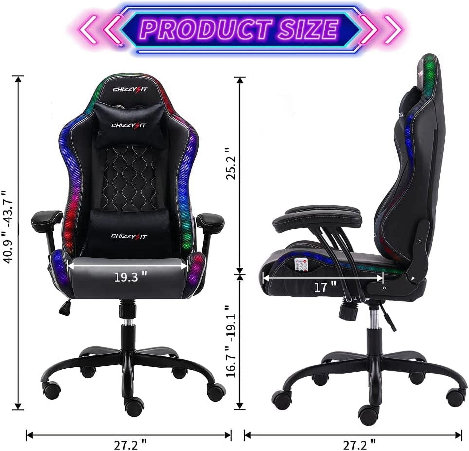 Gaming Chair for Kids with RGB LED Lights, Kids Gaming Chairs Ages 8-14, Led Gaming Chair with Adjustable Lumbar Support and Headrest,PU Leather Video Game Chairs for Teens
