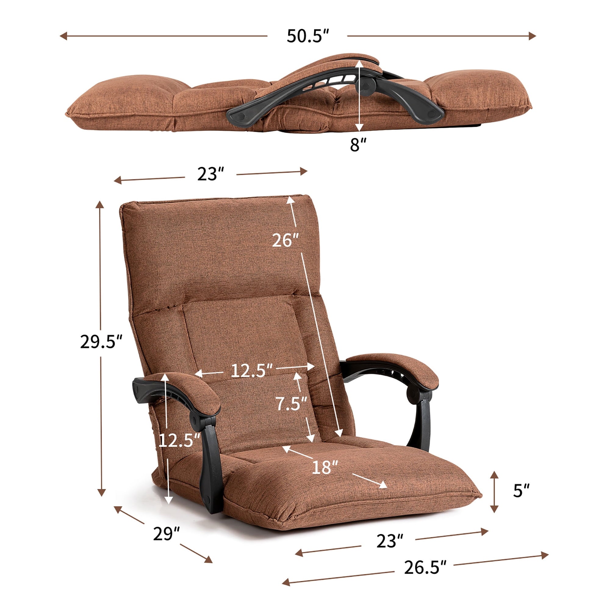 Costway 14-Position Floor Chair Lazy Sofa w/Adjustable Back Headrest Waist Brown