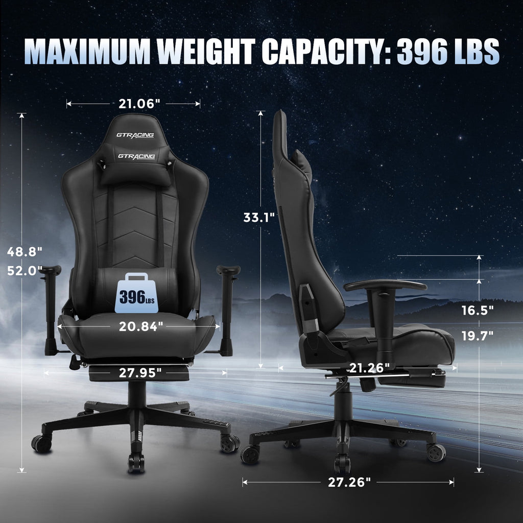 GTRACING Gaming Chair with Footrest, Racing Style Gamer Chairs for Adults - Adjustable Reclining Backrest & Lumbar Support, Computer Game Chair for Office(Dark Grey)