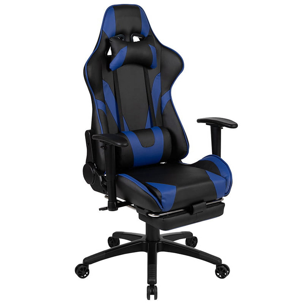 Flash Furniture Red Gaming Desk with Cup Holder/Headphone Hook & Blue Reclining Gaming Chair with Footrest