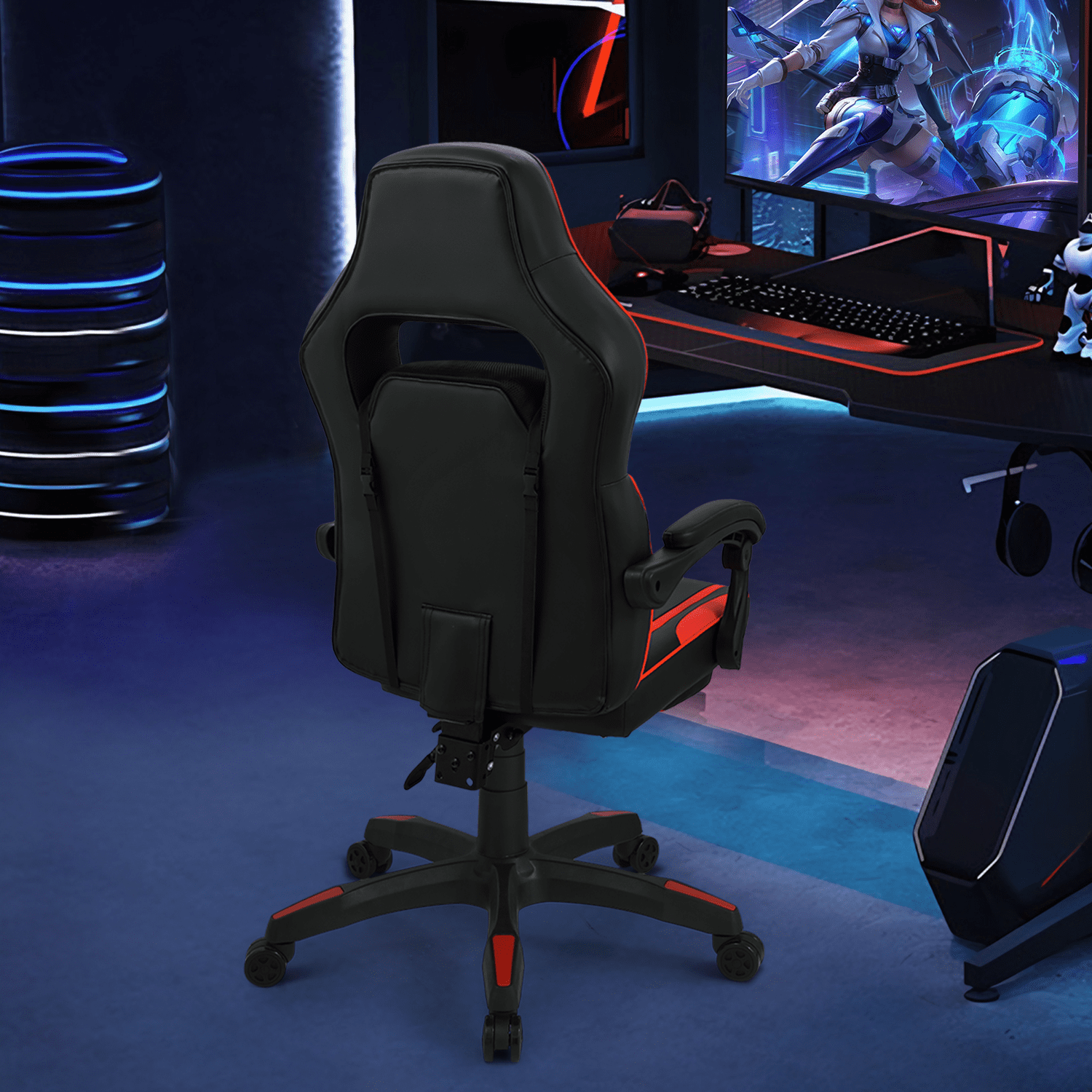 Magshion Computer Recliner Chair, Ergonomic Adjustable Swivel Gaming Seat with Lumbar Support for Electronic Game Room, Red