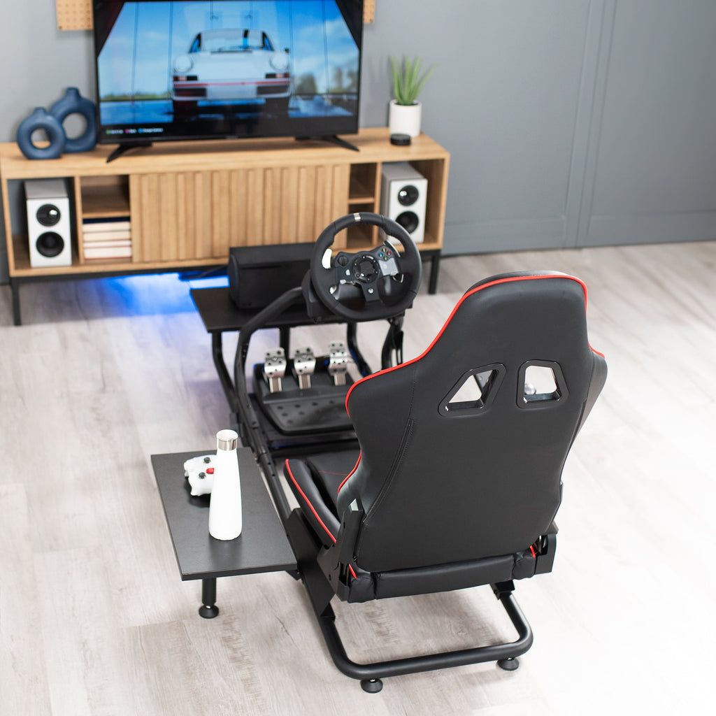 VIVO Racing Simulator Cockpit, Wheel Stand, Reclining Seat, Gear Mount, Shelves