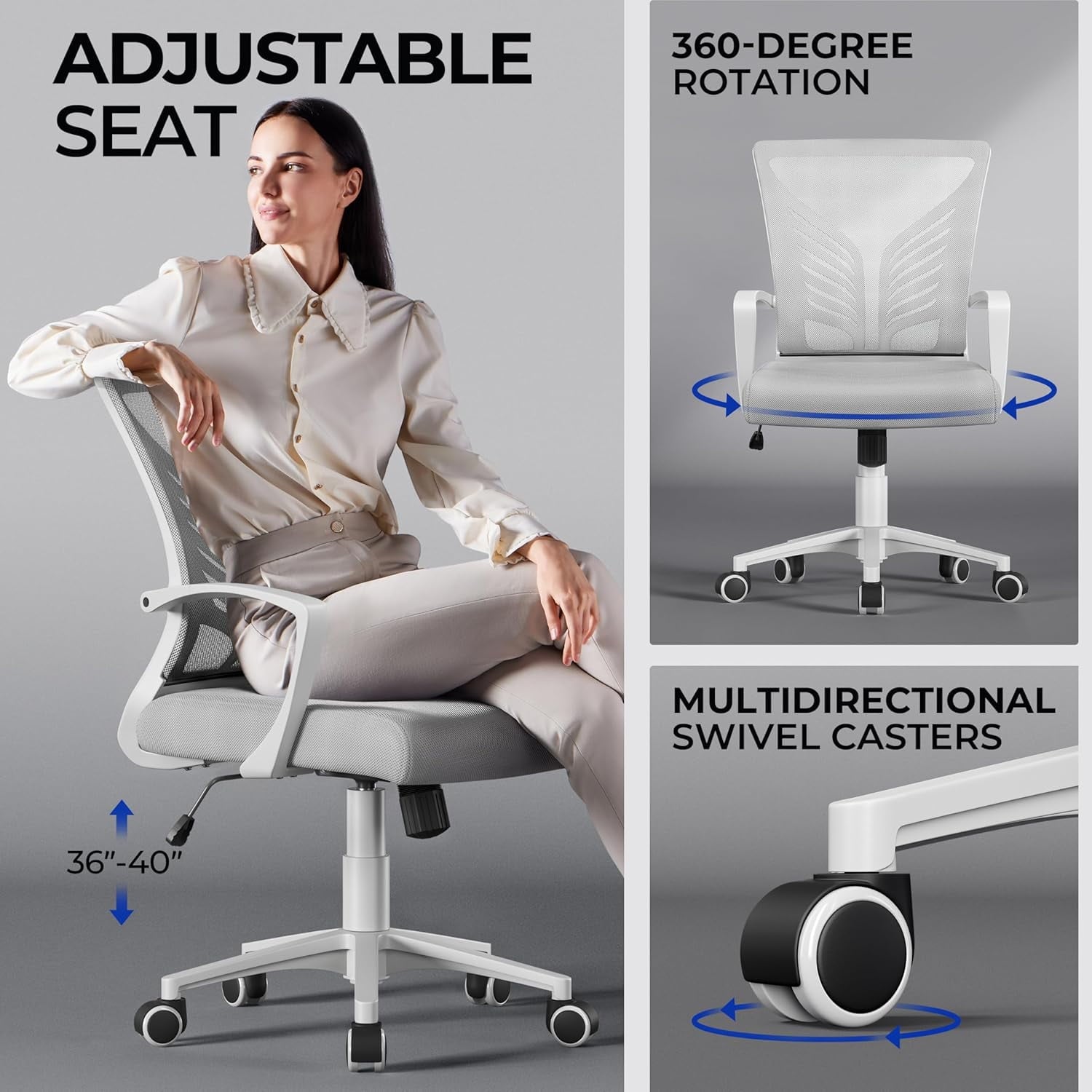 Office Chair Mesh Desk Chair Computer Chair Gaming Chair Adjustable Comfy Chair Swivel Ergonomic Chair for Home Office/Work/Study