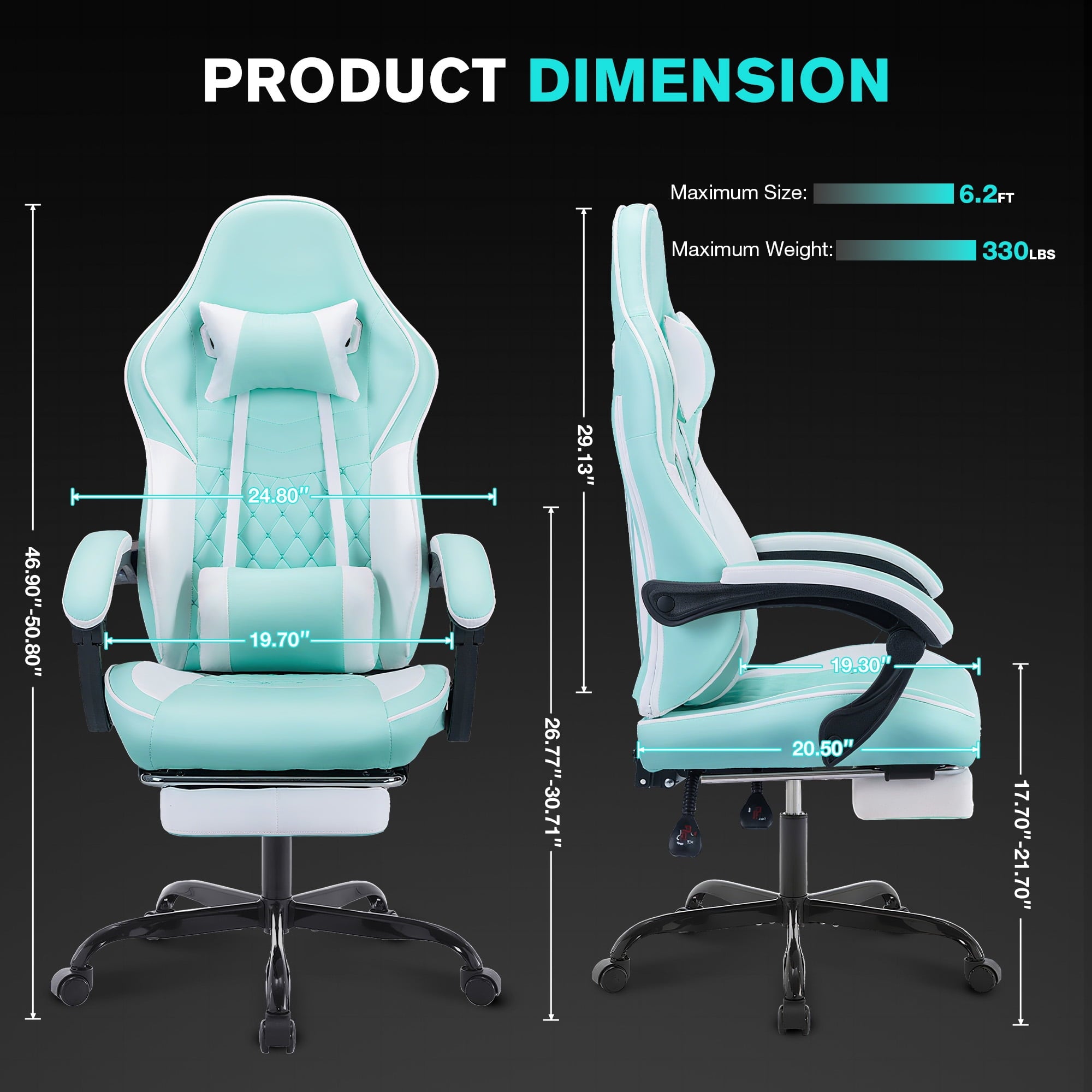 JONPONY Ergonomic Video Gamer Chairs,Computer Gaming Chairs with Massage Lumbar Support and footrest,Racing Style Computer Chair Adjustable Headrest for Adults,GREEN